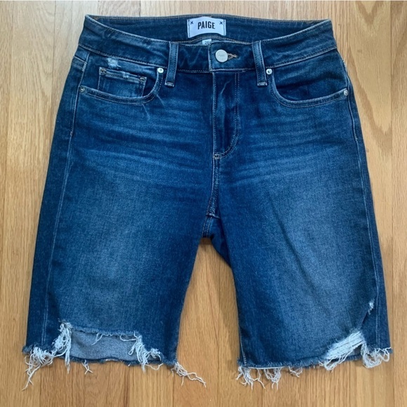 PAIGE Pants - PAIGE Jax Knee Starla Deconstructed Denim Cut Off Shorts Raw Hem 26